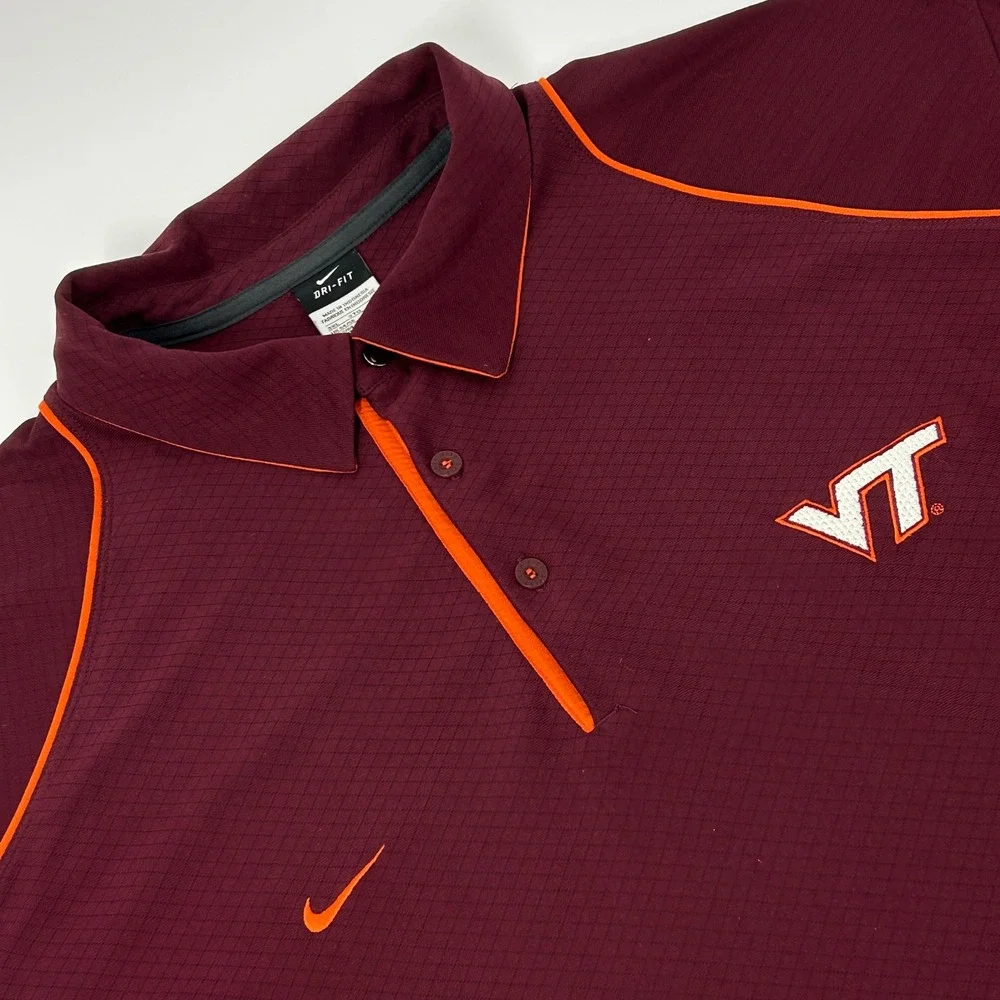 Virginia Tech Hokies Shirt Men's 3XL Maroon‎ Nike Dri-Fit VT Short Sleeve Polo